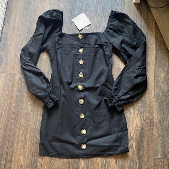 TALK FLIRTY BLACK BUTTON DRESS - Picture 2 of 6